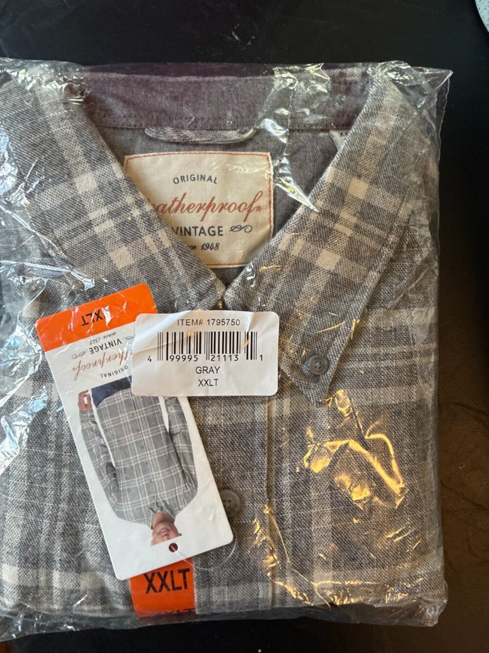 Weatherproof Vintage Men's Flannel Shirt – Gray Plaid – XXLT – New with Tags